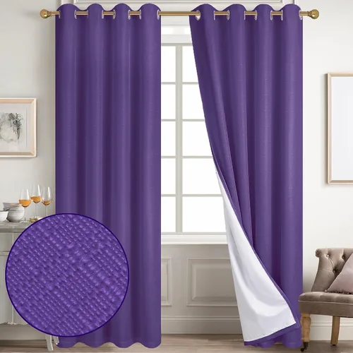 Vista 86 de Diraysid Cortinas 100% opacas de lino beige para dormitorio, con ojales, aislamiento térmico, cortinas de oscurecimiento de habitación