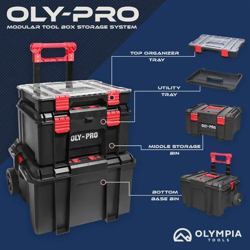 Vista 2 de Sistema modular de almacenamiento de cajas de herramientas – 250 libras de polietileno de alta densidad de plástico resistente, mango de metal