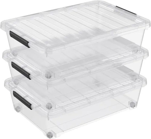Vista 8 de 4 paquetes de contenedores de plástico transparente de 20 L para debajo de la cama con tapas y ruedas, bolsas de almacenamiento de plástico
