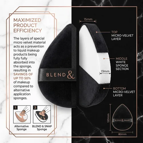 Vista 5 de BLEND & SNAP - Esponja de maquillaje triangular de terciopelo grande para una cobertura suave e impecable, esponja secante para base