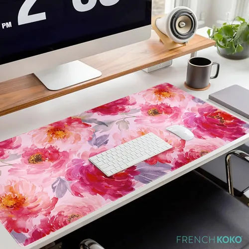 Vista 2 de French KOKO Alfombrilla de escritorio grande para mouse de 15 x 30 pulgadas, protector de escritorio floral extendido para teclado y mouse Llámame