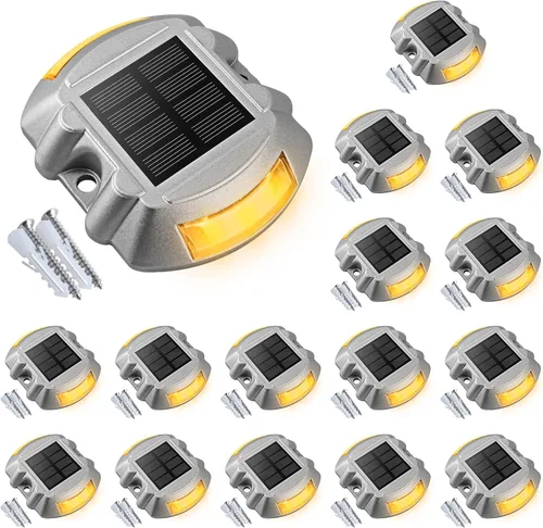 Vista 8 de VOLISUN Luces Solares de Cubierta de Navidad Luces de Muelle de Entrada, Paquete de 4 LED IP67 Impermeables Luz de Advertencia de Escalón para Rojo