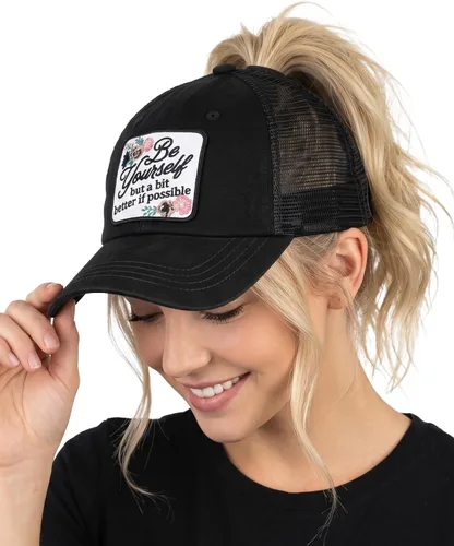 Vista 17 de Funky Junque Gorra de béisbol con cola de caballo cruzada, gorra de malla