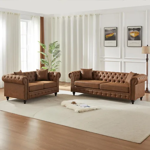 Vista 17 de Harper & Bright Designs Sofá Chesterfield de terciopelo de 62 pulgadas de dos plazas, moderno y clásico con brazo enrollado con botones y decoración