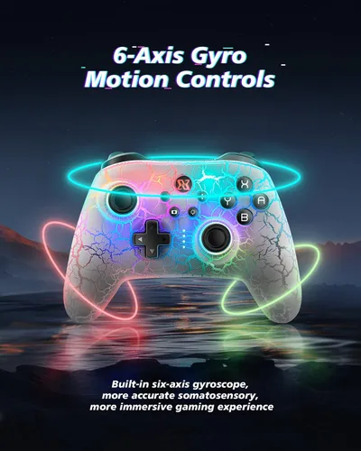 Vista 4 de BINBOKPLAY Controlador de interruptor, controlador inalámbrico Switch Pro para SwitchSwitch LiteSwitch OLED, RGB ajustable LED inalámbrico mando a