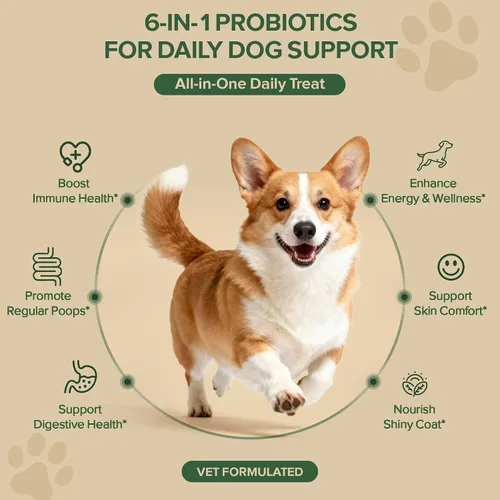 Vista 2 de Probióticos para perros – Probióticos para perros para levadura, picazón en la piel y oídos con picazón, salud digestiva, alivio de la diarrea