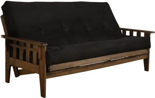 Vista 22 de FutonX - Juego de marco y colchón de nogal rústico con opción para añadir cajones, sofá cama futón de 8 pulgadas con resortes interiores de madera