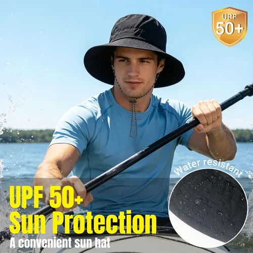 Vista 2 de NPQQUAN Sombreros de pescador para el sol para hombre, sombrero plegable Beige