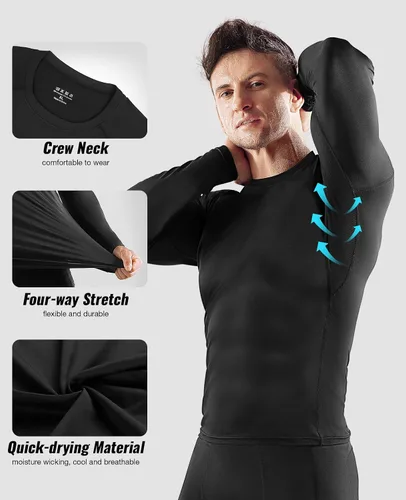 Vista 4 de Niksa Paquete de 5 camisetas de compresión para hombre, camiseta deportiva de manga cortalarga, camisetas de compresión para hombre