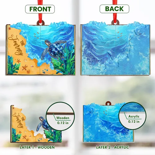 Vista 5 de Regalos de playa para mujeres y hombres – 2D plano (no 3D) adornos de Navidad 2025 – adorno de tortuga marina, decoración de playa, adornos