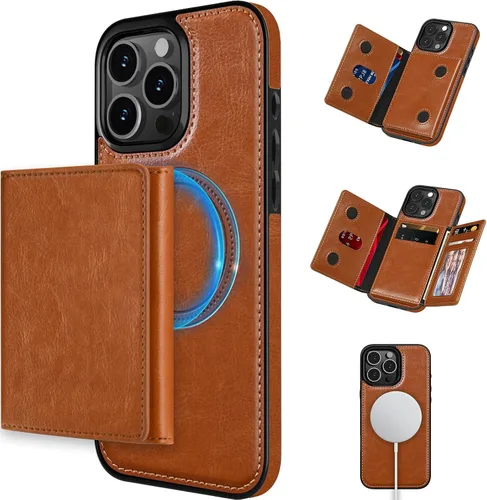 Vista 12 de LOHASIC Funda tipo cartera para iPhone 12 Pro Max, soporte para 6 tarjetas, parte trasera magnética desmontable, compatible con Mag-Safe, funda