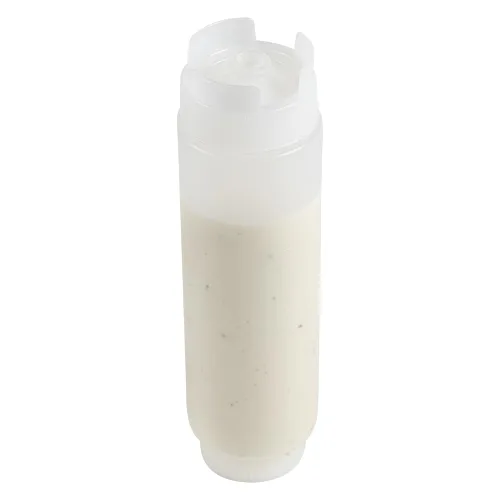 Vista 8 de Restaurantware Botella de presión invertida de plástico de 16oz. FIFO con tapas de recarga y dispensación - Primero en entrar, primero en salir