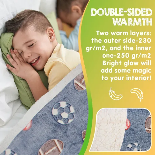 Vista 3 de Manta que brilla en la oscuridad. Manta azul gruesa, acogedora, suave y esponjosa de franela de forro polar para dormir para niños, niños pequeños.