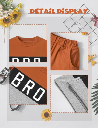 Vista 7 de Ribabz Ropa para niños pequeños, ropa de verano con estampado de letras y pantalones cortos, conjunto de 2 piezas