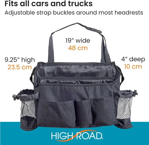 Vista 6 de Organizador para asientos de automóvil, de la marca High Road, pack de 2, XL, Negro