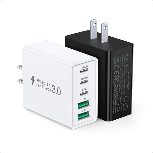 Vista 12 de [Paquete de 2] Cargador de pared USB C, bloque de cargador tipo C de 60 W, bloques de carga rápida de 5 puertos, enchufe multipuerto 3USB C+2USB A