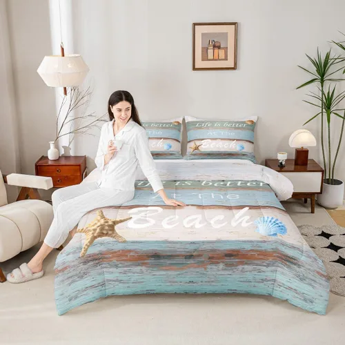 Vista 29 de Juego de edredón Lake Home Camper tamaño King, juego de ropa de cama náutica con ancla para niños, niñas, niños, adultos, decoración de dormitorio
