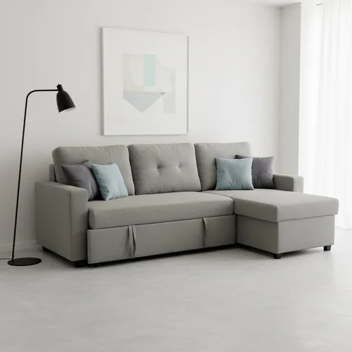 Vista 2 de Container Furniture Direct Sofá cama convertible en forma de L Sofá cama modular extraíble que ahorra espacio para apartamentos y salas de estar