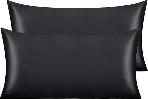 Vista 132 de NTBAY Paquete de 2 fundas de almohada estándar de satén para cabello y piel, lujosas y sedosas fundas de almohada con cierre de sobre, 20 x 26