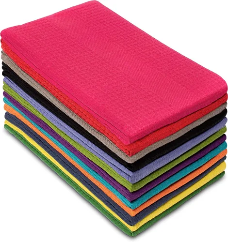 Vista 10 de Cotton Craft - Paquete de 12 paños de cocina con rayas salsa multicolores 100 por ciento naturales, de 16" x 28" 16x28 inch Multi - Absorbent