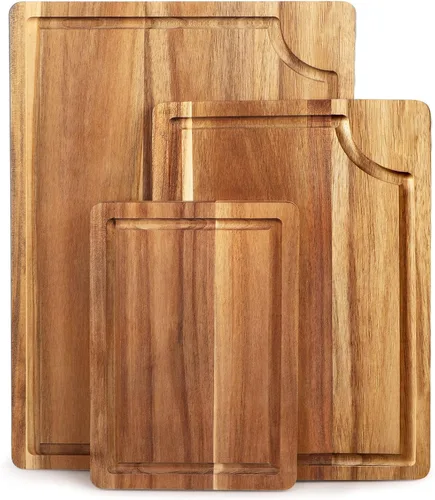 Vista 8 de AIDEA Tabla de cortar de madera de acacia, tablas de cortar para cocina con asa, juego de 3 para carne/verduras/frutas