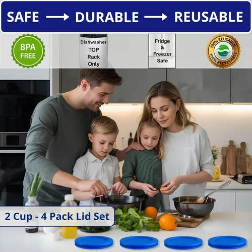 Vista 3 de KlareWare Tapas de repuesto para 2 tazas, tapas de plástico sin BPA para Pyrex 7200, Anchor Hocking (paquete de 4, azul) - Contenedores no incluidos