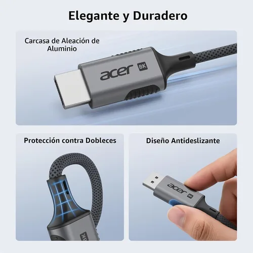 Vista 7 de Acer Cable USB C a puerto de pantalla 1.4 de 6.6 pies