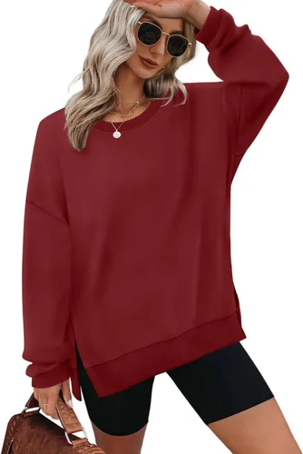 Vista 20 de XIEERDUO Sudaderas de gran tamaño para mujer, estilo casual, cuello redondo, manga larga, cómodas 01-Negro