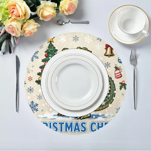 Vista 5 de Merry Christmas Crocodiles Plastic Round placemats placemats for Kitchen Table Washable Set of 4 15x15 in manteles redondos para mesa