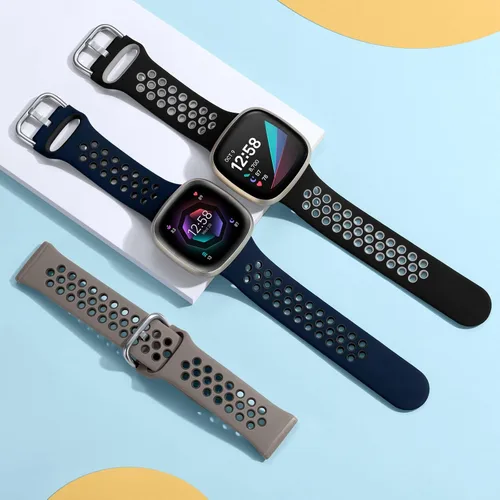 Vista 7 de Getino Compatible con Fitbit Sense 2/Sense Bands/Versa 4/Versa 3 bandas para mujeres y hombres, accesorios únicos de silicona impermeable, correa
