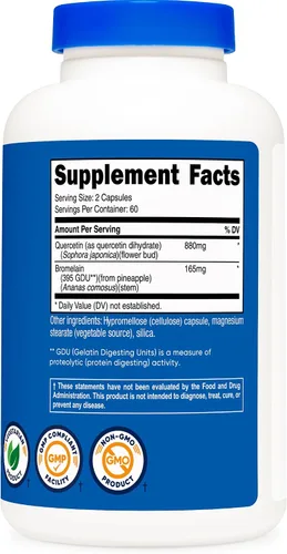 Vista 5 de Nutricost Quercetina con bromelina, 880 mg de quercetina, 120 cápsulas, 60 Serv