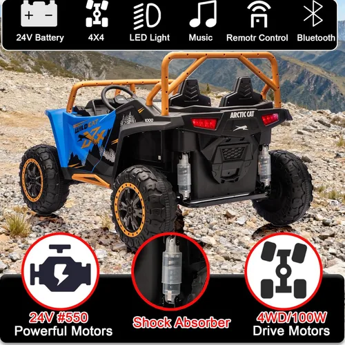 Vista 4 de 2026 XXXL 24V 4WD 2 plazas UTV todoterreno 4x4 a batería eléctrico de juguete con control remoto para niños y niñas, UTV 4 ruedas con música, Azul