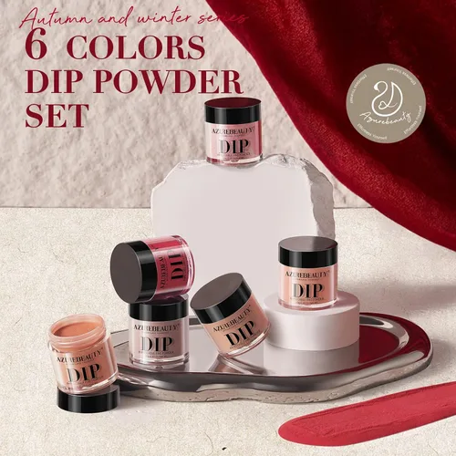 Vista 8 de AZUREBEAUTY Polvo de uñas de inmersión, kit de iniciación de 6 colores con purpurina marrón y roja, arte de uñas francesa, manicura de bricolaje