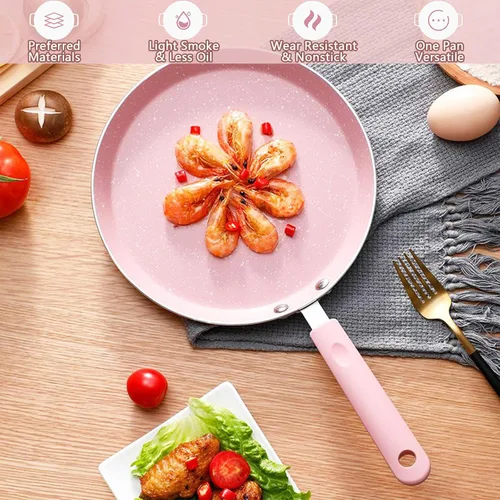 Vista 4 de JUSTUP Juego de sartenes antiadherentes, juego de 3 ollas y sartenes antiadherentes, juegos de utensilios de cocina rosa con revestimiento