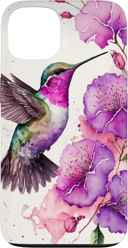 Vista 7 de Hummingbird Floral Watercolor Pink Purple Paint Flowers Case for iPhone 17