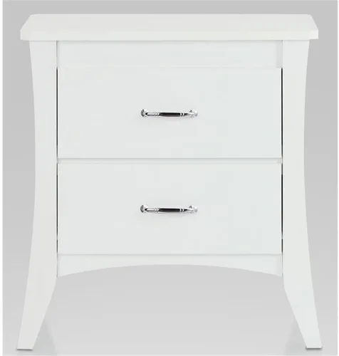 Vista 8 de Acme Babb Mesita de noche rectangular de madera con 2 cajones y patas cónicas en color blanco
