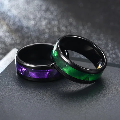 Vista 8 de Anillo de ansiedad de acero inoxidable para mujeres y hombres, tamaño 6, 13, ancho, 0.315 in, 6 colores, exquisito, anillo negro con acabado