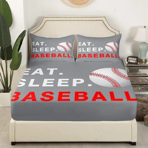 Vista 4 de Feelyou Juego de sábanas de béisbol para niños, juego de sábanas con temática deportiva de pelota, tamaño individual, para niños, adolescentes
