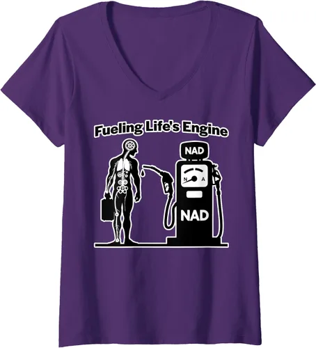Vista 6 de Camiseta NAD Fueling Life's Engine NAD+ NADH Biochemistry Longevity con cuello en V para mujer, Negro