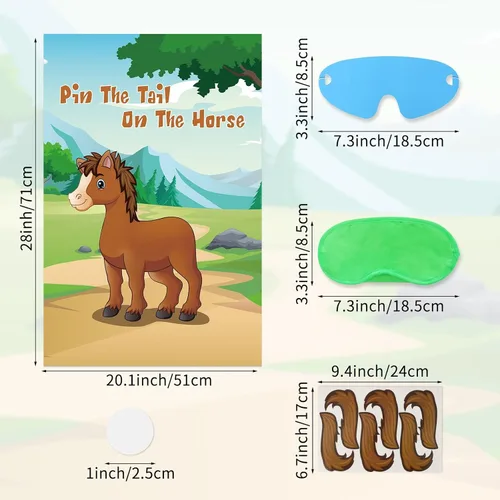 Vista 2 de Hxezoc Pin The Tail On The Horse Game para niños, póster de caballo grande, juegos de fiesta para fiesta de cumpleaños, decoraciones de fiesta