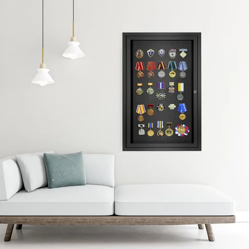 Vista 8 de INNOVART Tablero de anuncios cerrado de 36" x 24", tablero de anuncios de tela con cerradura con marco de aluminio, vitrina de pared con puerta Negro