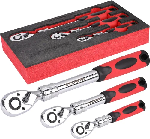 Vista 8 de Llave de trinquete de 1/4 pulgadas Llave de trinquete rechoncha 3.54 ''/3.5 in Llave de trinquete de 1/4 72 dientes reversible Cr-Mo cabeza