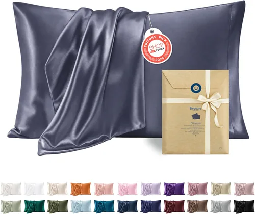 Vista 48 de Bedsure Paquete de 2 fundas de almohada de satén similares a las fundas de almohada de seda tamaño estándar, funda de almohada para mujeres que