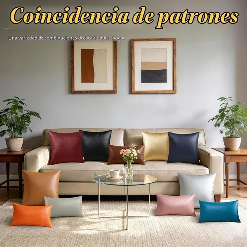 Vista 7 de BRAWARM Fundas de almohada de cuero sintético de 16 x 16 pulgadas - Juego de 2 fundas de almohada de cuero negro, fundas de almohada de cuero teñido