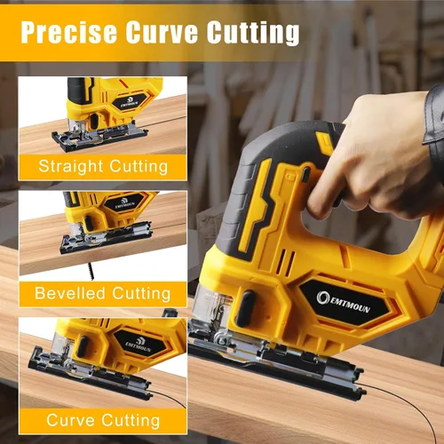 Vista 5 de Sierra de calar inalámbrica compatible con batería Dewalt de 20 V máximo, sierra de calar sin escobillas para 3 ajustes orbitales, 3200 RPM, cortes