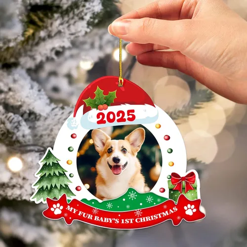 Vista 3 de JUESMOS Marco de fotos de la primera Navidad de perro 2025 My Fur Baby's 1st Christmas marco de fotos adornos regalo personalizado para perro, papá