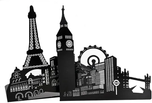 Vista 8 de Famoso monumento de Europa y América, sujetalibros decorativos de metal de hierro, organizador de libros para biblioteca, escuela, oficina, hogar