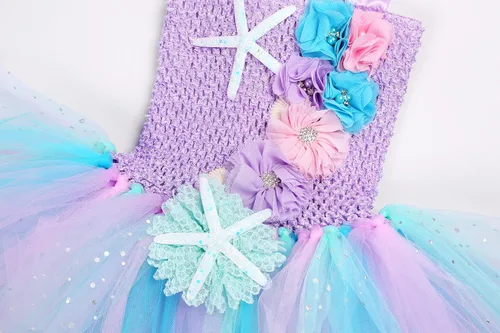 Vista 4 de SKCAIHT Vestido de sirena para niñas disfraz de princesa de sirena tutú para fiesta de cumpleaños