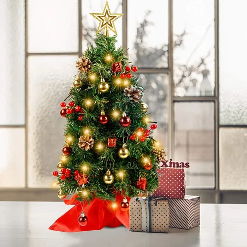 Vista 7 de Blissun Mini árbol de Navidad de 2 pies, pinos artificiales de Navidad, árbol de Navidad de mesa, mini pino de Navidad con luces LED, estrella