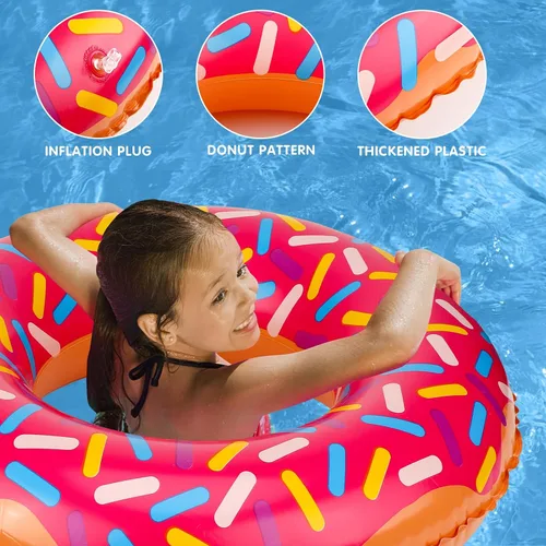 Vista 3 de Meooeck 12 piezas de donas inflables surtidas inflables para piscina, flotadores de tubo circular, decoración de fiesta de cumpleaños, globos